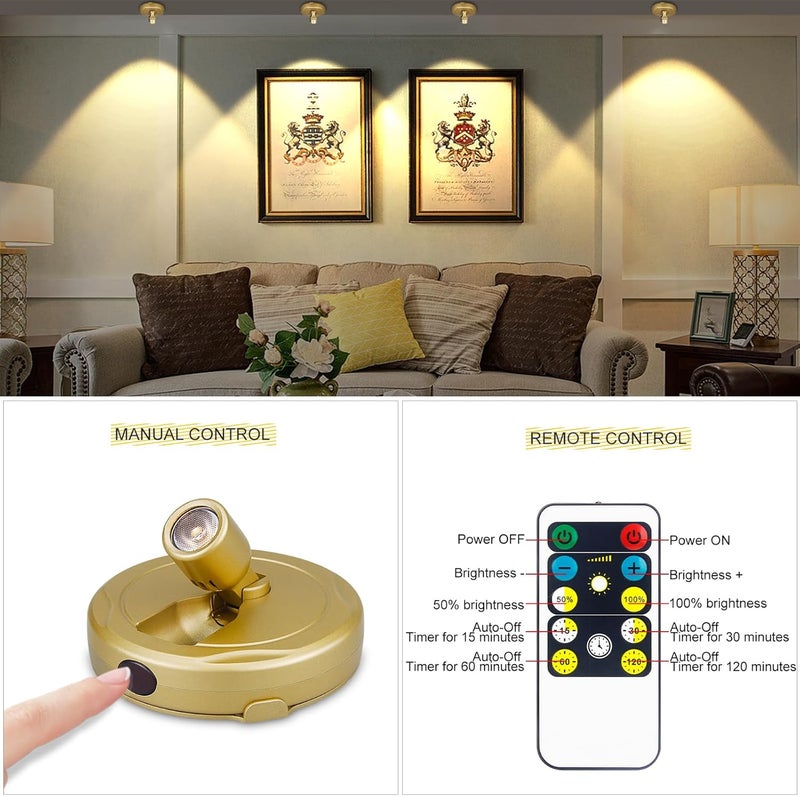 Arixinks 2Pack Wireless Battery Spotlight Indoor for Plants with Remote, Led Picture Painting Lights for Wall Art Display Decor,Puck Uplight for Trees Stick Indoor Spot Led Accent for Gallery Hallway Dimmable - Image 5